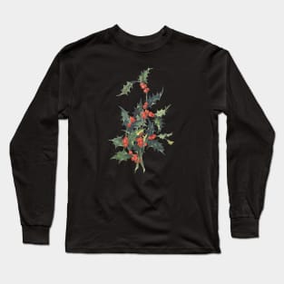 Vintage Holly Botanical Illustration Long Sleeve T-Shirt